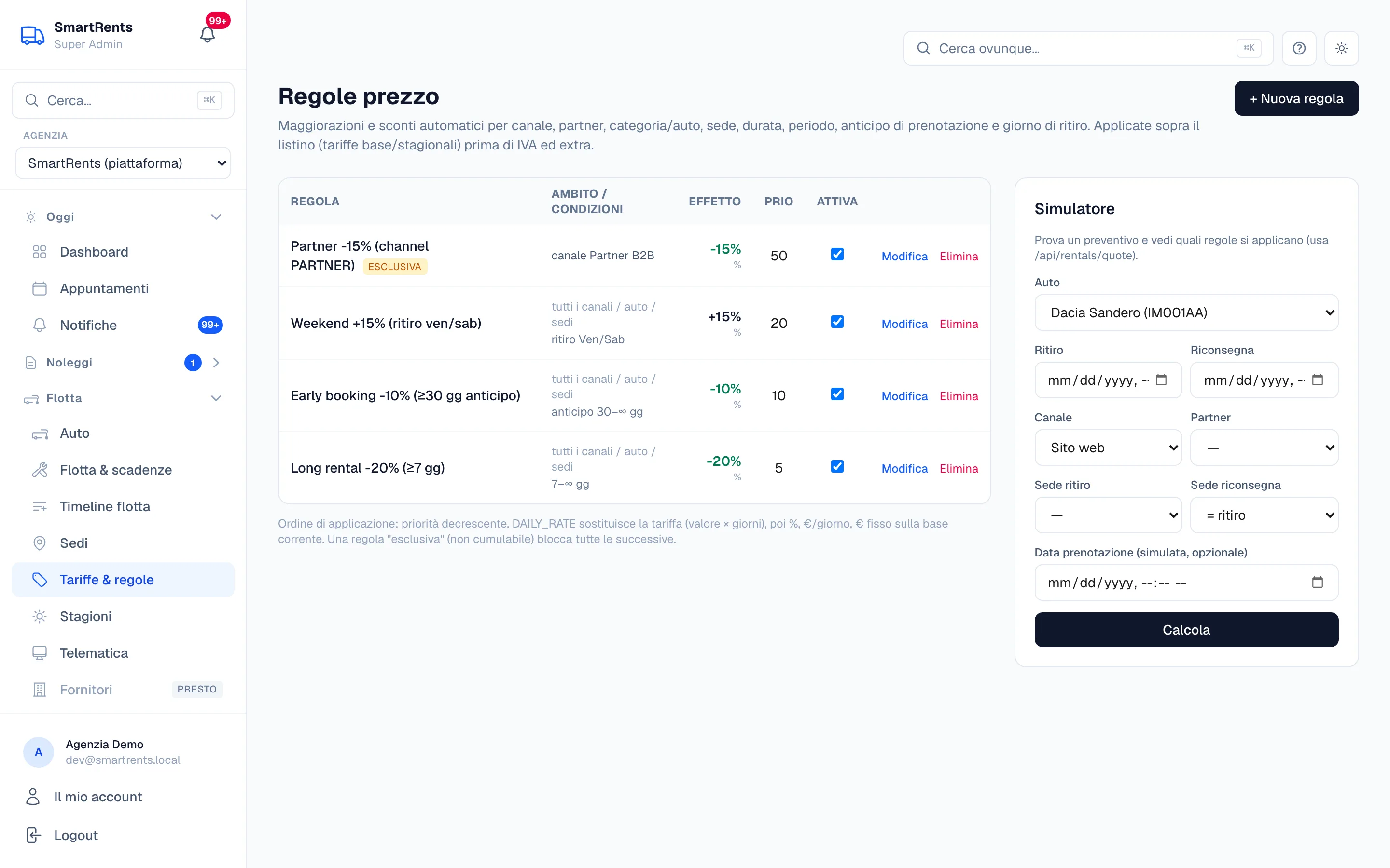 Tariffe e regole di prezzo in SmartRents